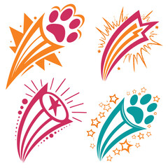 Paw print starbursts and streaks abstract animal paw