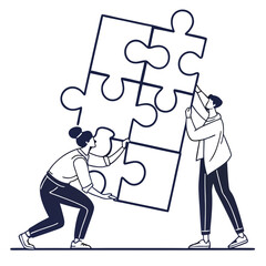 People assembling puzzle pieces together teamwork collaboration