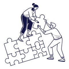 People assembling puzzle pieces together teamwork collaboration