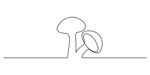 Mushrooms single continuous line art design on white background vector illustration