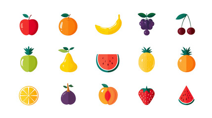 Obraz premium Colorful Pixel Art Fruits Illustration Featuring Apple Orange Banana and Various Fruits Set Against a Transparent Background, PNG
