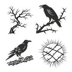 Ravens and thorny branches crow bird