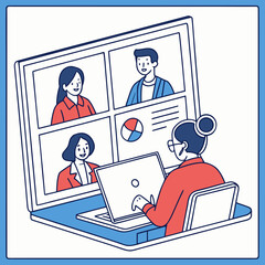 Remote team meeting on laptop screen remote work online meeting