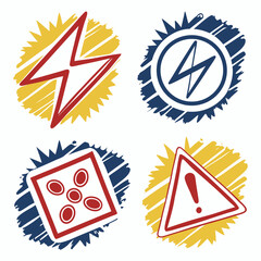 Red yellow blue lightning bolt circle warning sign