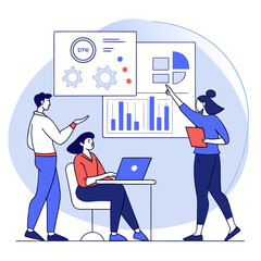 Team analyzing data with charts and laptop business