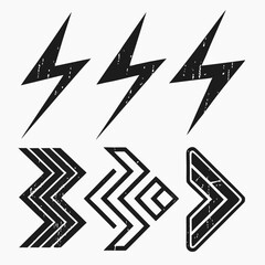 Textured lightning bolts and arrows black white