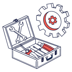 Toolbox with wrenches and gear tools repair