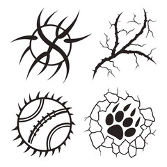 Tribal sports symbols and animal paw print baseball