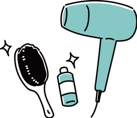 ドライヤーとヘアブラシとヘアオイル_単色