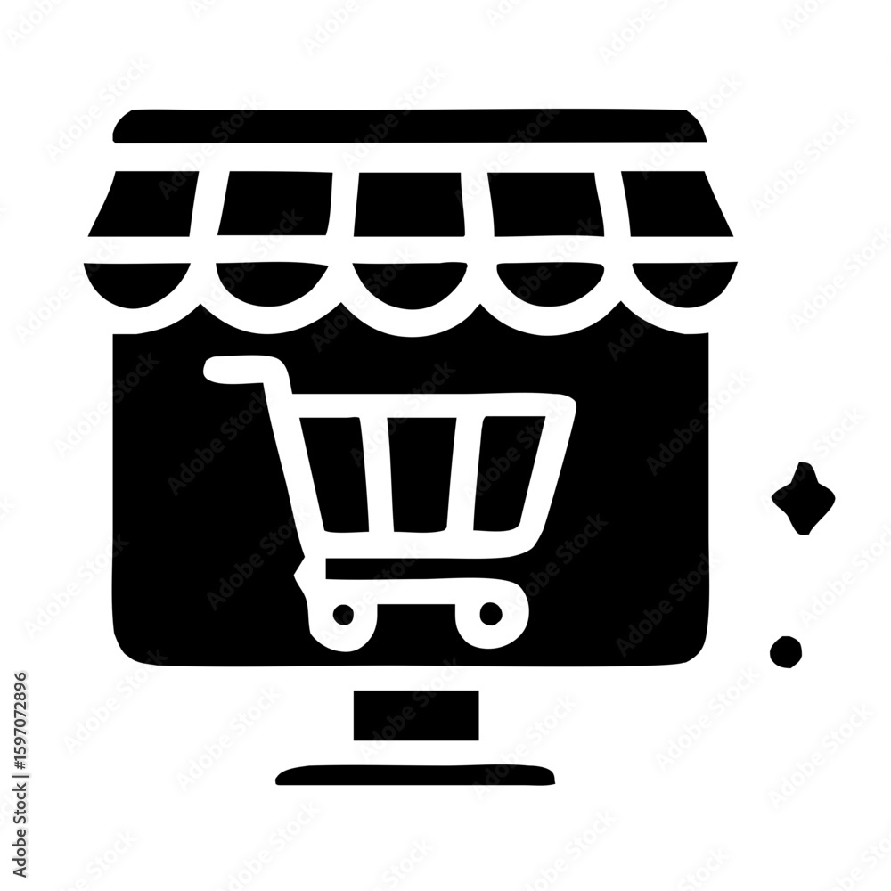 Poster outline simple e-commerce storefront with shopping cart icon element