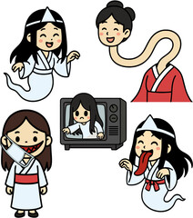 cute cartoon Japanese ghost legends halloween horror icon vector set sticker character AI Generate	
