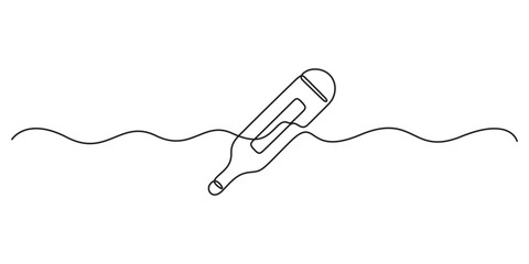 Vector continuous one line drawing icon of electronic thermometer in silhouette on a white background. Linear stylized, Single line drawing