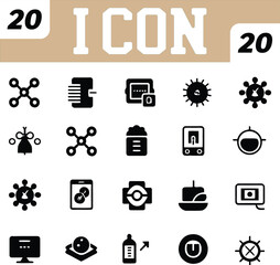 Collection of Twenty Black and White Vector Icons on a Beige Background