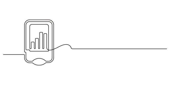 Continuous one line drawing of a glucometer for monitoring blood sugar. Minimal vector drawing of a single line of medical equipment for diabetes treatment. World Diabetes Day. Vector illustration