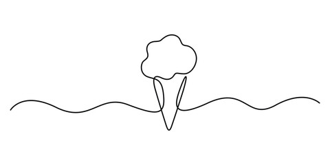 Continuous one line drawing of delicious and cool fresh cone ice cream vector illustration