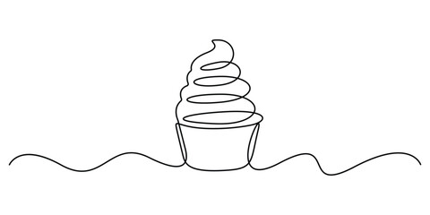 Continuous one line drawing of delicious and cool fresh cup ice cream, minimalist style vector illustration