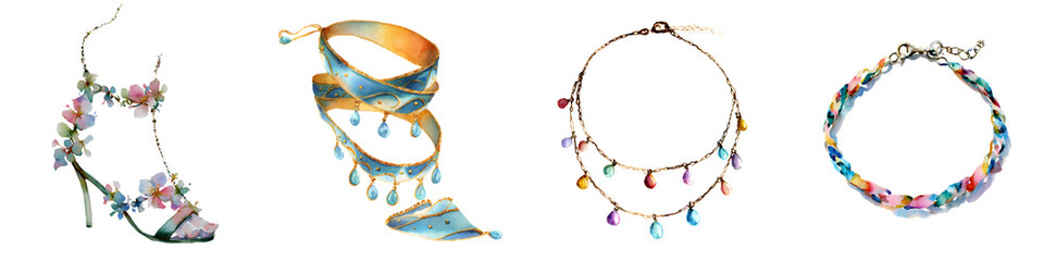 Obraz premium Watercolor Jewelry Set: Hand Painted Accessories Collection