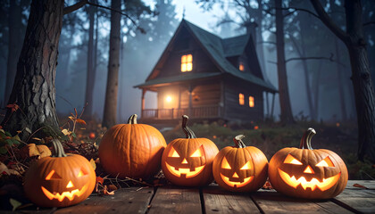 Obraz premium Glowing Jack-o'-Lanterns on Halloween Night