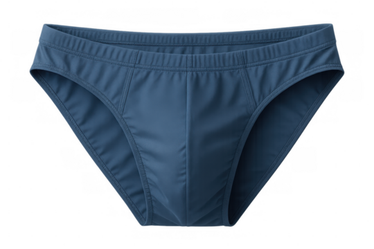 Blue underwear briefs resting flatly, highlighting minimalist style and soft fabric texture