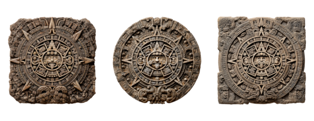 Ancient Mayan Calendar Stone Art on Transparent Background