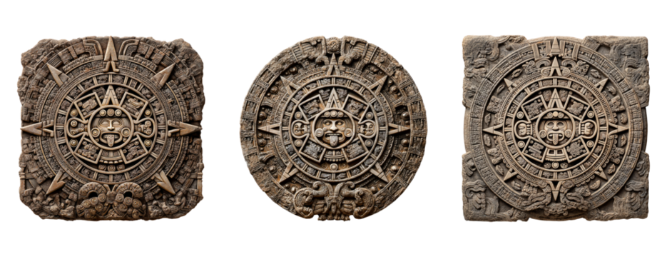 Ancient Mayan Calendar Stone Art on Transparent Background