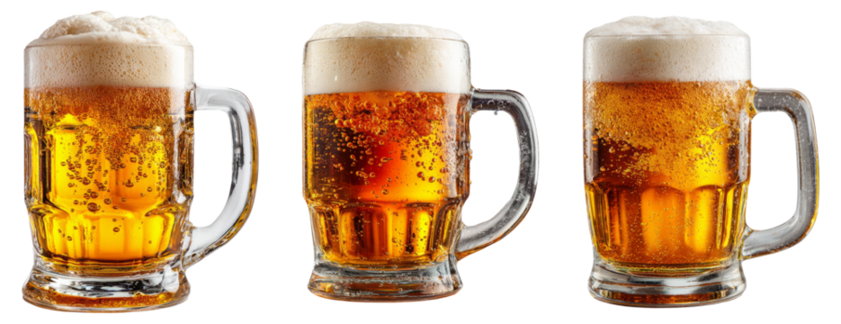 Crisp Golden Beer with Bubbles and Foam on Transparent Background