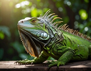 Obraz premium The green iguana also known as the American iguana is a lizard reptile in the genus Iguana in the Iguanidae family.
