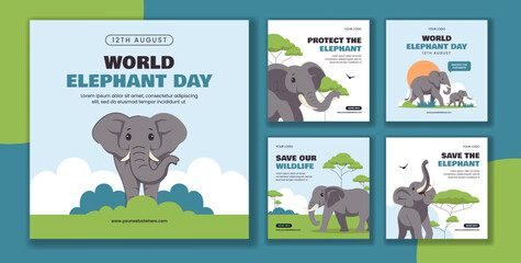 World Elephant Day Social Media Post in Flat Cartoon Hand Drawn Templates Background Illustration