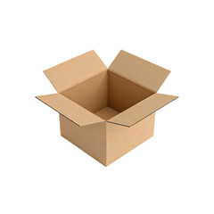 An empty brown cardboard box with open flaps, isolated on a white background. Concept for delivery, moving, or storage.