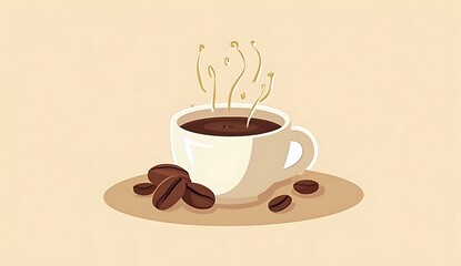 Obraz premium Freshly brewed coffee cup with coffee beans vector illustration for coffee shop and cafe lovers