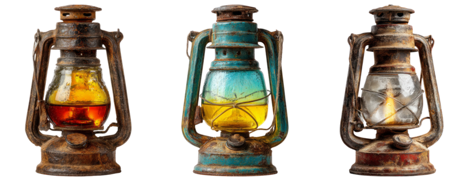 Vintage Lanterns with Colorful Glass on Transparent Background - Powered by Adobe
