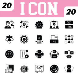 Collection of Twenty Black and White Business and Technology Icons