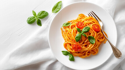  Plate of spaghetti with tomato sauce and basil | delicious Italian pasta dish