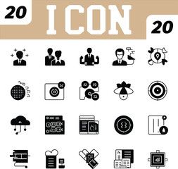 A Collection of Twenty Different Black and White Business and Technology Icons
