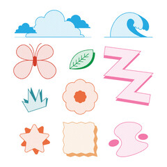 Set Halftone Shape Cartoon Icon Illustration