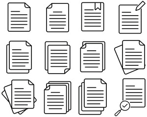 Linear document icon set with single and multiple page on white background. Collection of paper symbol Agreement, information pictograms, File page vector design element. Vector illustration.
