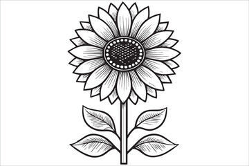 Minimalist Black and White Sunflower – Geometric Abstract Floral Illustration

