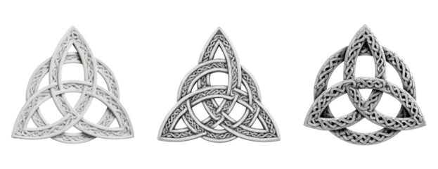 Trio of Intertwined Celtic Knot Symbols on Transparent Background