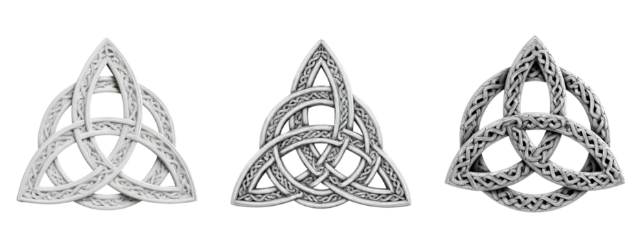 Trio of Intertwined Celtic Knot Symbols on Transparent Background
