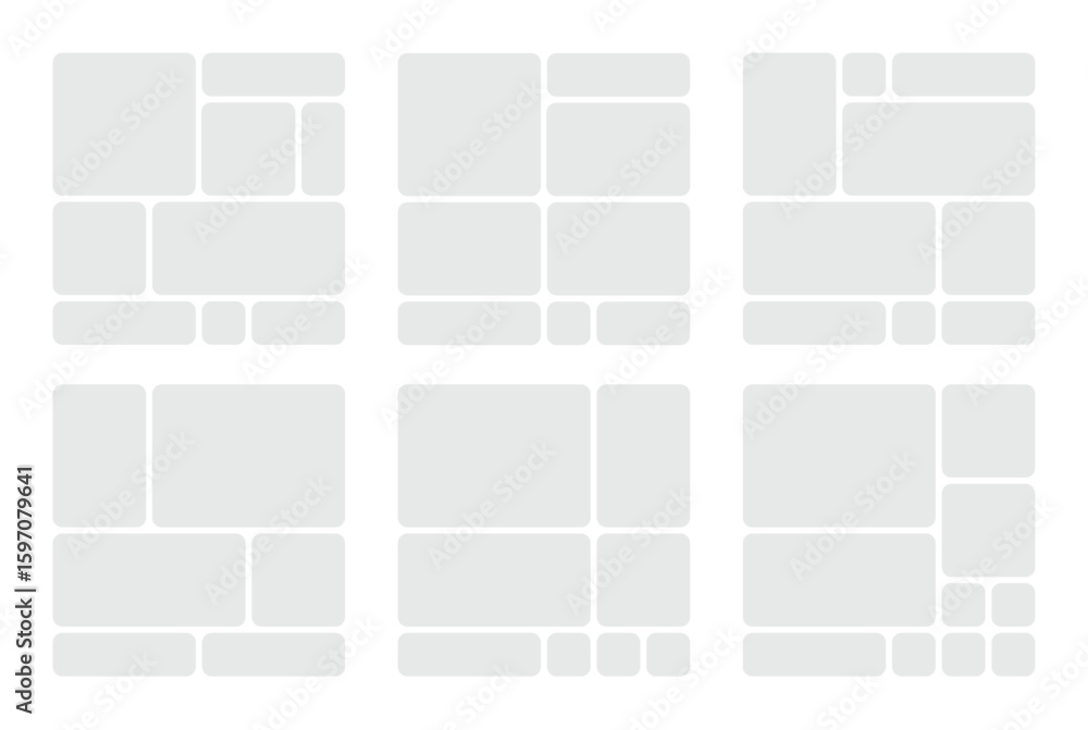 Poster set of clean and balanced bento grid in square format can be used for digital scrapbook or presentat