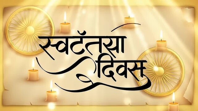 Hindi Calligraphy for Independence Day with Cultural Icons and Ashoka Chakra