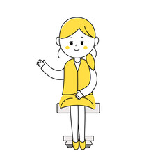 椅子に座って案内する制服姿の笑顔の女性イラスト