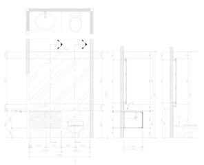 2D Interior Bathroom Design Vector – Sink Cabinet with Hidden LED Light and Toilet Layout