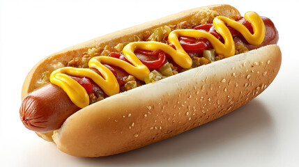 Hot dog topped with mustard and ketchup on a bun