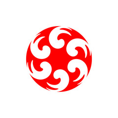 Red Circle with Abstract Swirling Graphic Design.