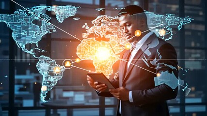 Global business network connection technology, businessman using digital tablet with global data - Powered by Adobe