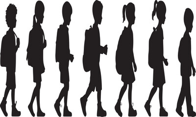Silhouette of Students with Backpacks Walking to School A Depiction of Education and Childhood Journeys in Black and White