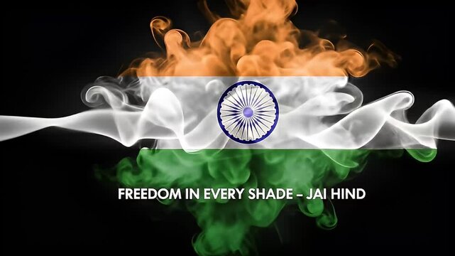 Artistic Smoke Tricolor with Ashoka Chakra and Text: Freedom in Every Shade &ndash; Jai Hind
