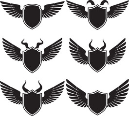 Shields with wings and horns emblem crest