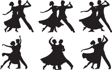 Elegant Silhouettes of Ballroom Dancers Gracefully Moving Across the Floor in Perfect Harmony and Rhythm, Portraying Classic Dance Forms